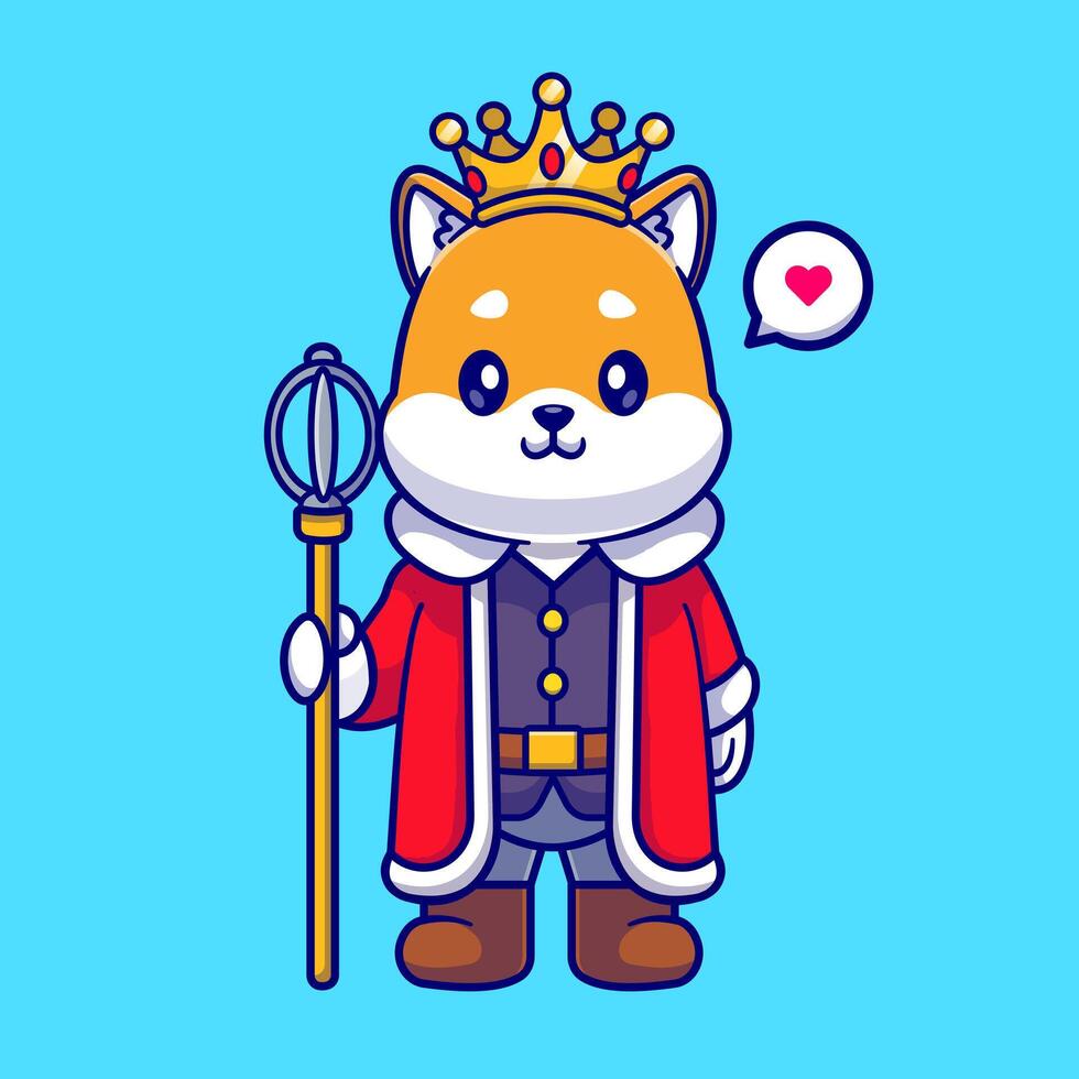 Cute Shiba Inu Dog King With Crown Cartoon vector
