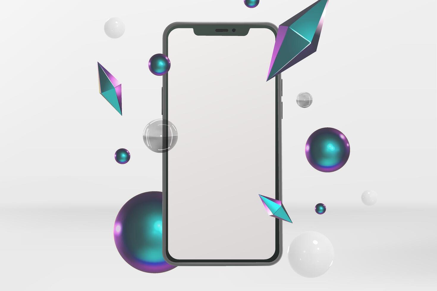 Smartphone mockup presentation scene 3d irridescent shapes vector