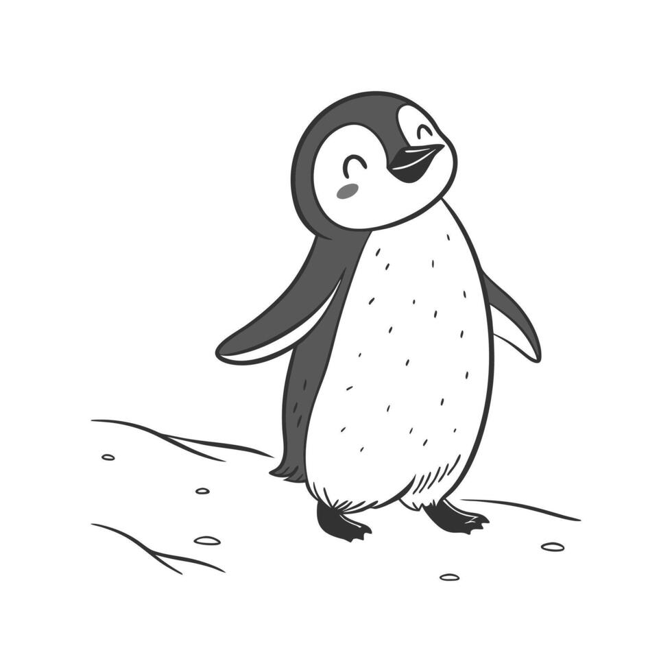 A penguin is standing on the ground in a coloring page vector