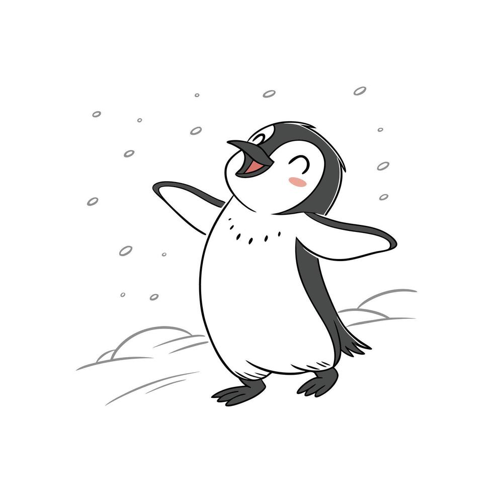 A penguin is standing in the snow with its arms outstretched vector