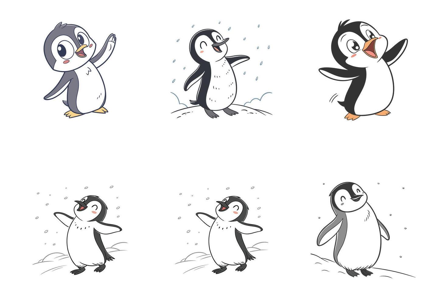 Penguin set of cartoon penguins in different poses vector