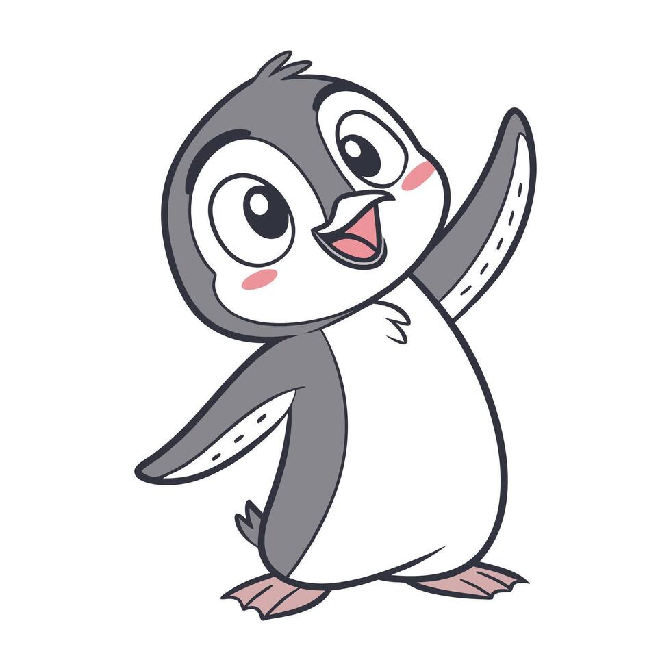 A cartoon penguin waving with its arms up vector