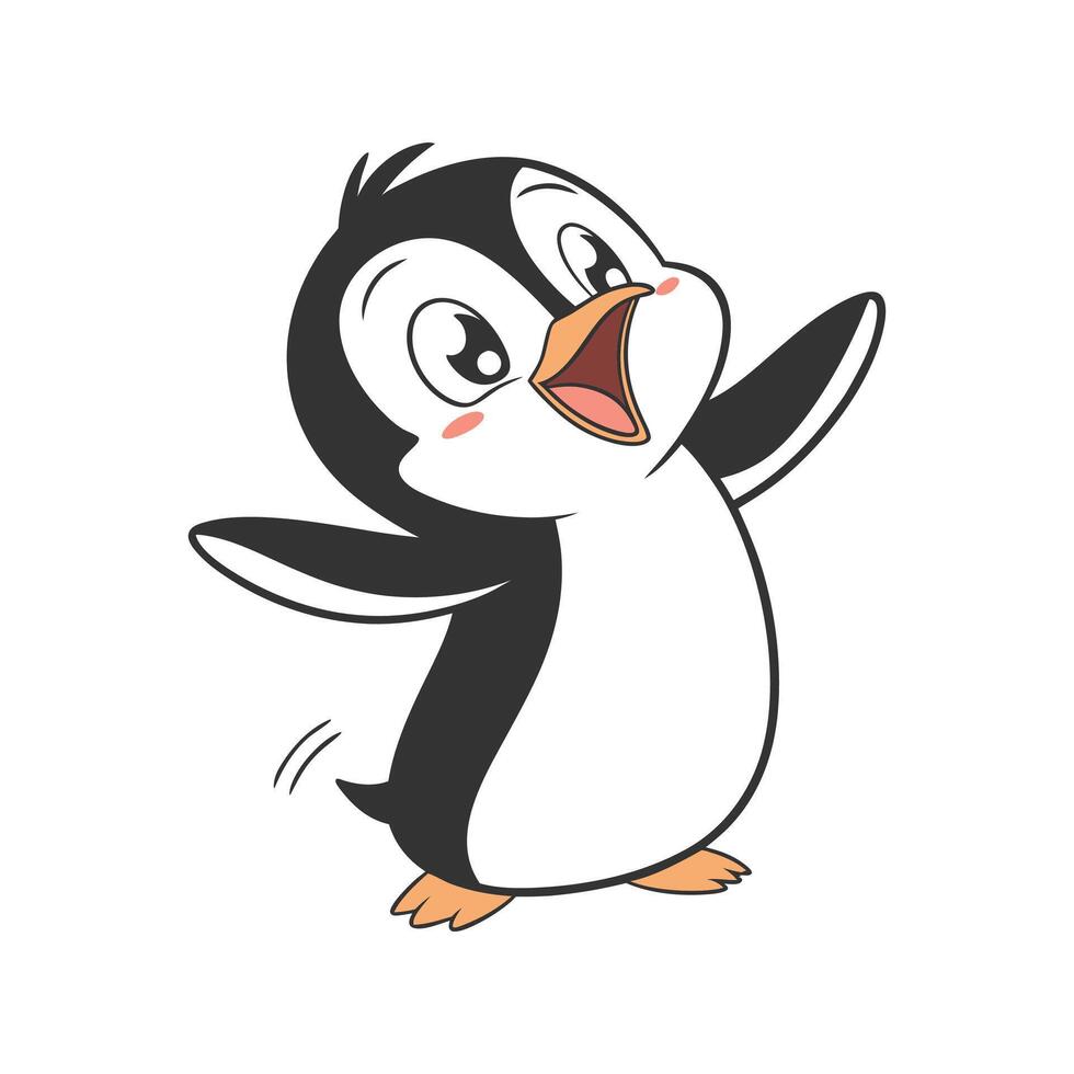A cartoon penguin is waving its arms vector