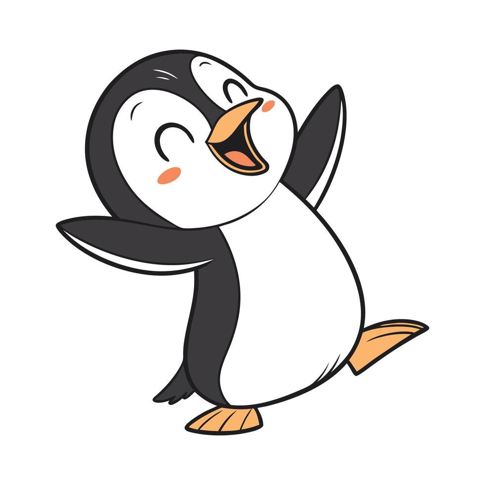A cartoon penguin is dancing and waving vector