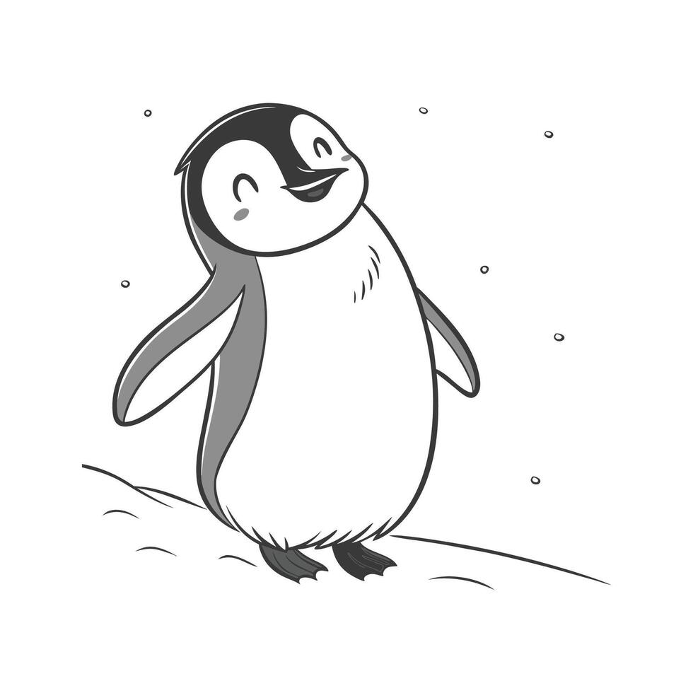 A penguin is standing in the snow with snow falling around him vector