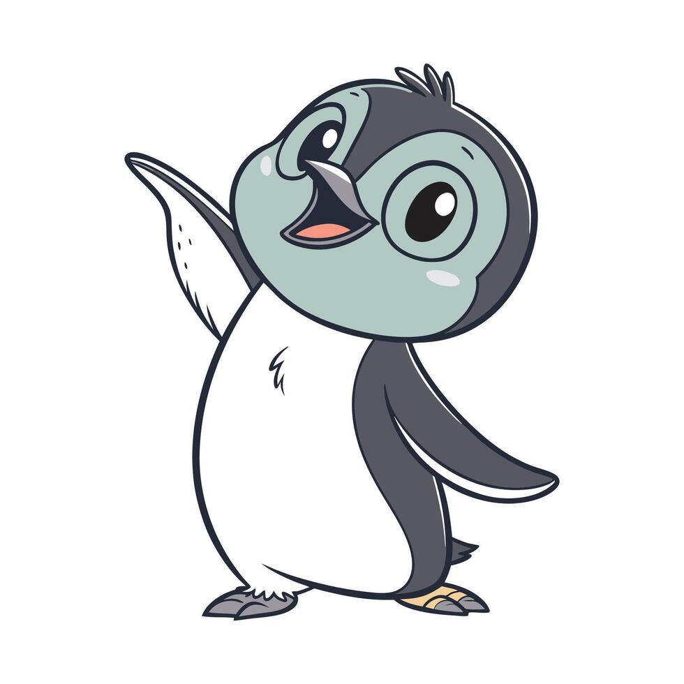 A cartoon penguin waving with its arms up vector