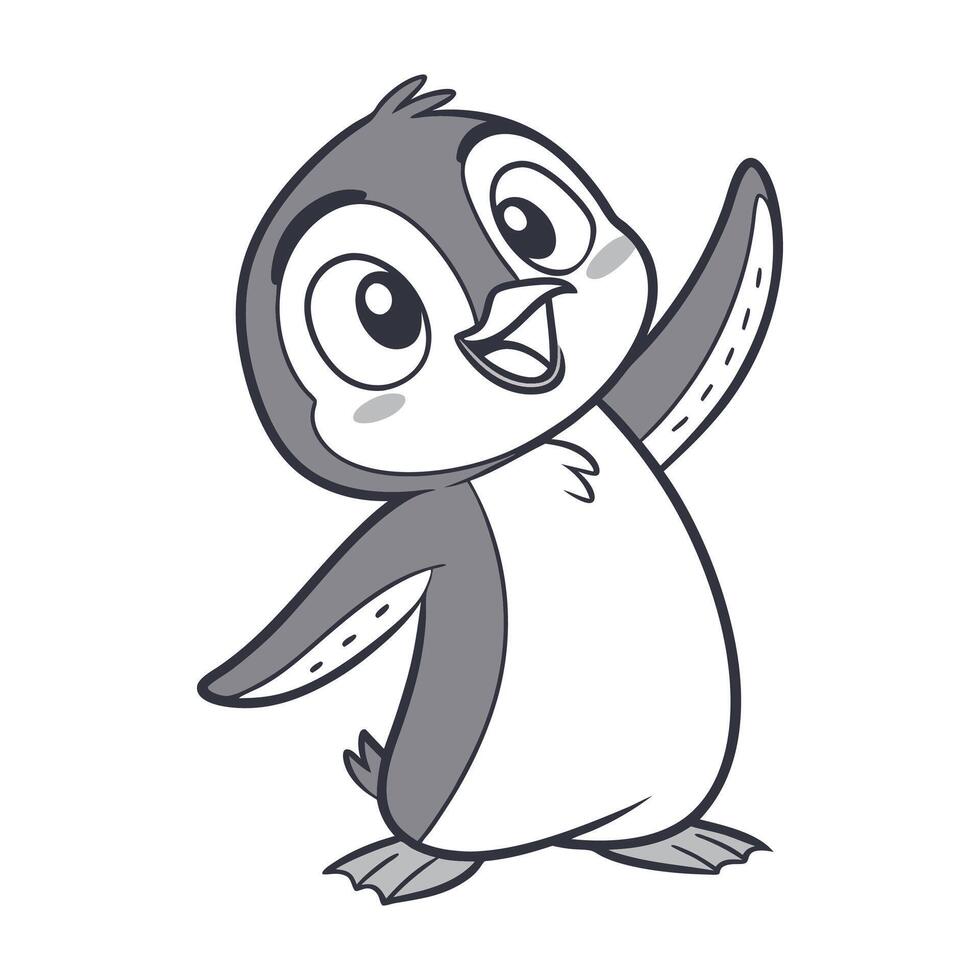 A cartoon penguin waving and smiling vector