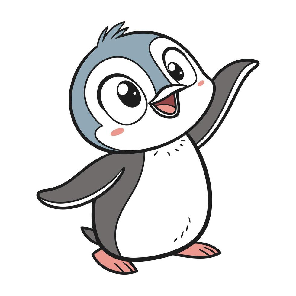 A cartoon penguin waving with his arms up vector