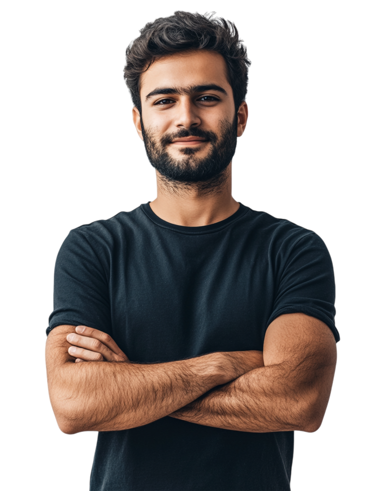 Indian man in casual dress with crossed arms against transparent background for showcasing relaxed and informal fashion styles png