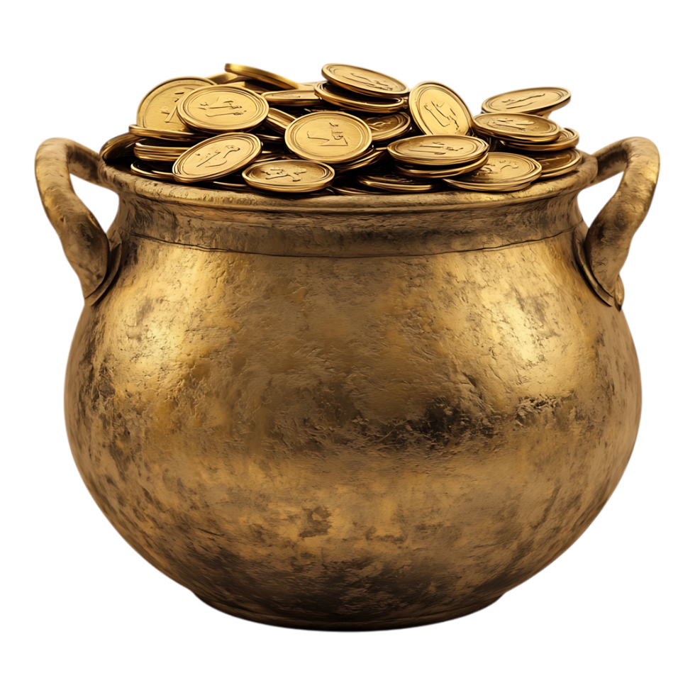 Pot of Gold Against Transparent Background for St. Patrick's Day, Fantasy, or Celebration Design Projects png