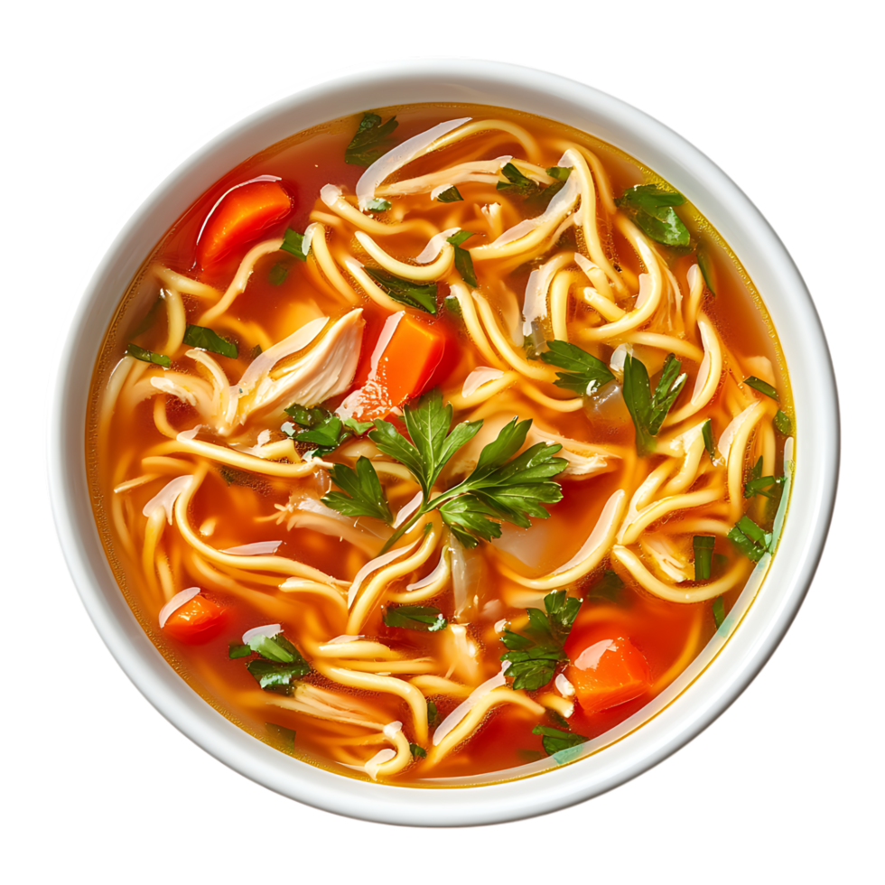 Chicken Noodle Soup Against Transparent Background for Culinary, Comfort Food, or Recipe Design Projects png