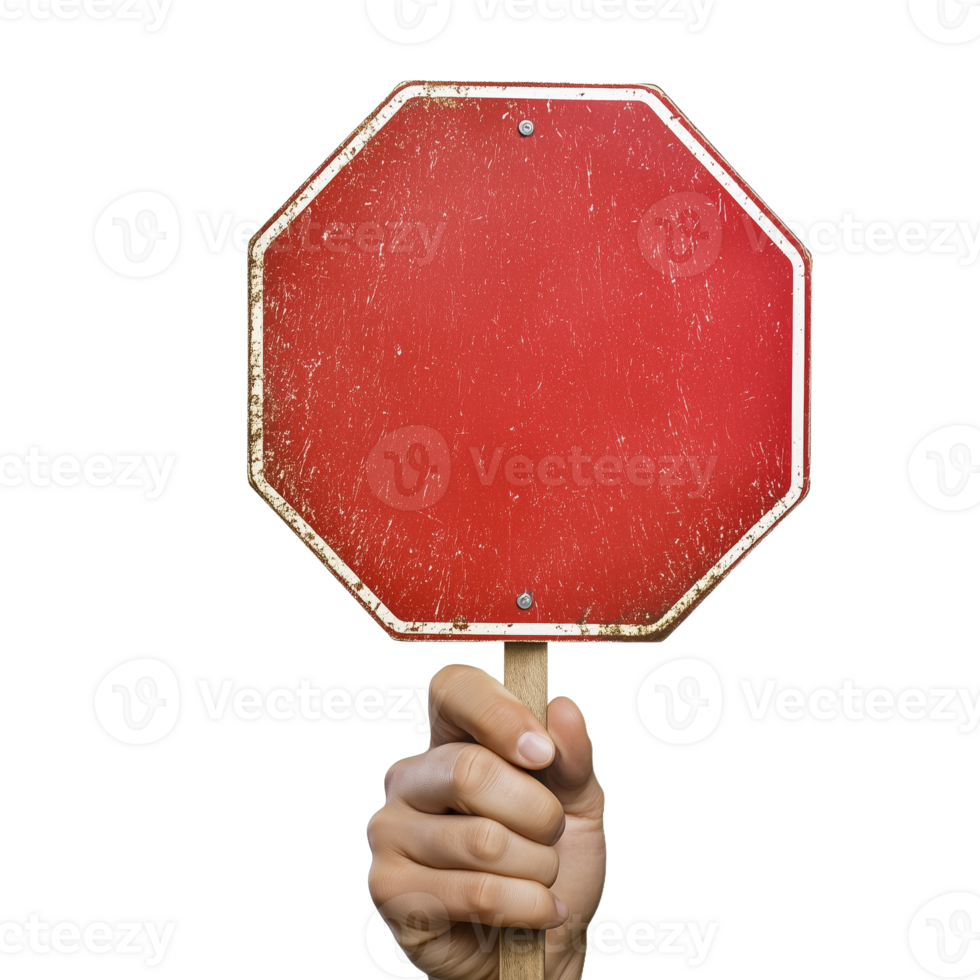 Empty Red Stop Sign Held Up as a Warning Gesture in Traffic Context png