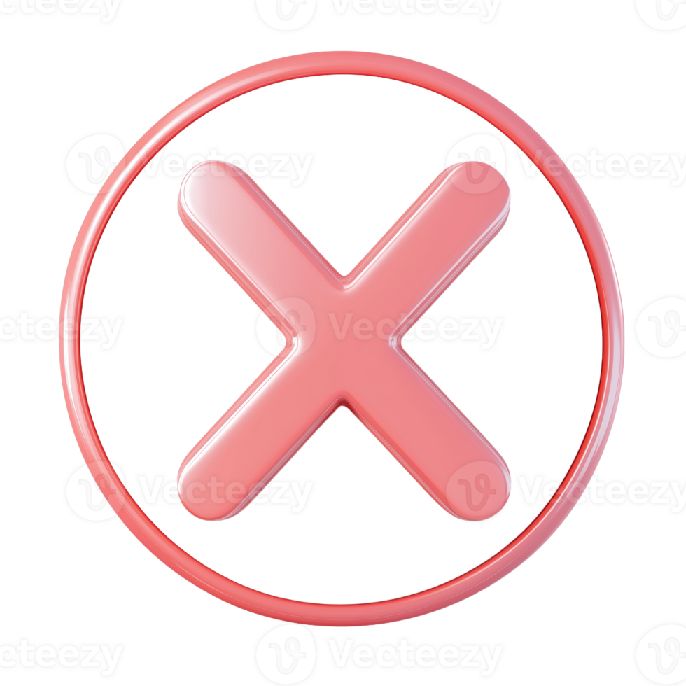 3D Red Cross Icon in Circular Design for Error Indication png