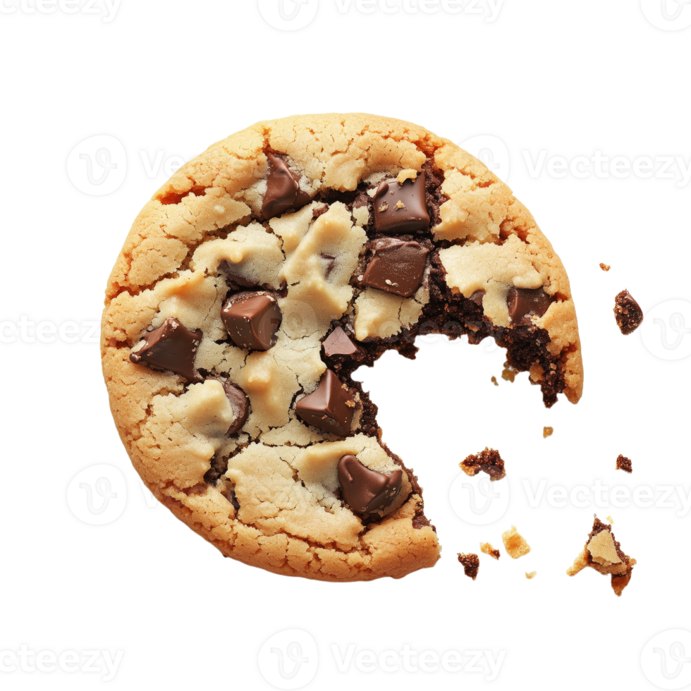 Delicious Chocolate Chip Cookie with Bite Taken Out png
