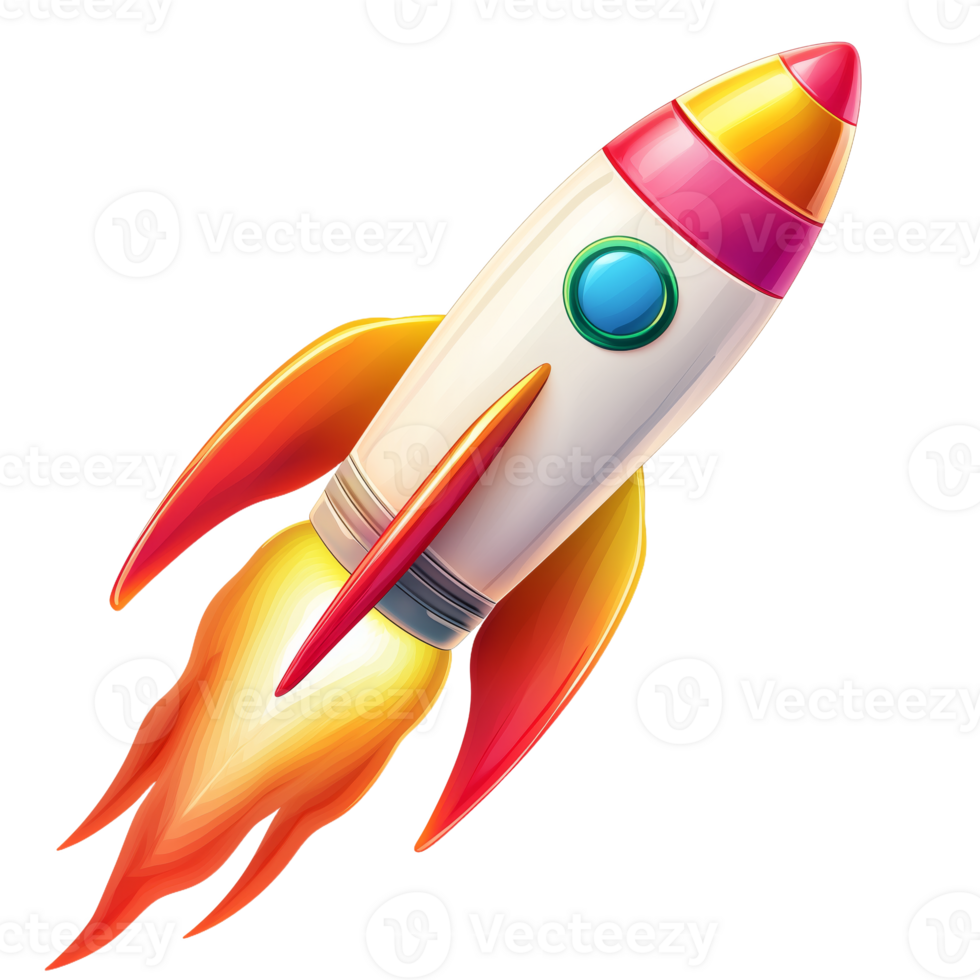 Dynamic Rocket Launching into Space with Colorful Flames png
