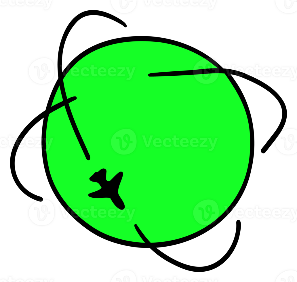 adesivo em a tema do viagem com a imagem do uma planeta com a avião. png