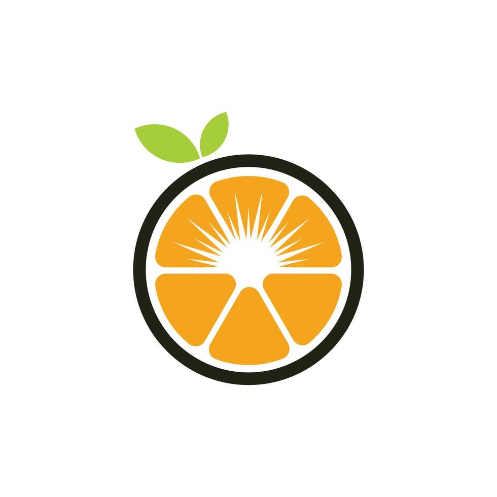 orange slice with two green leaves on top vector
