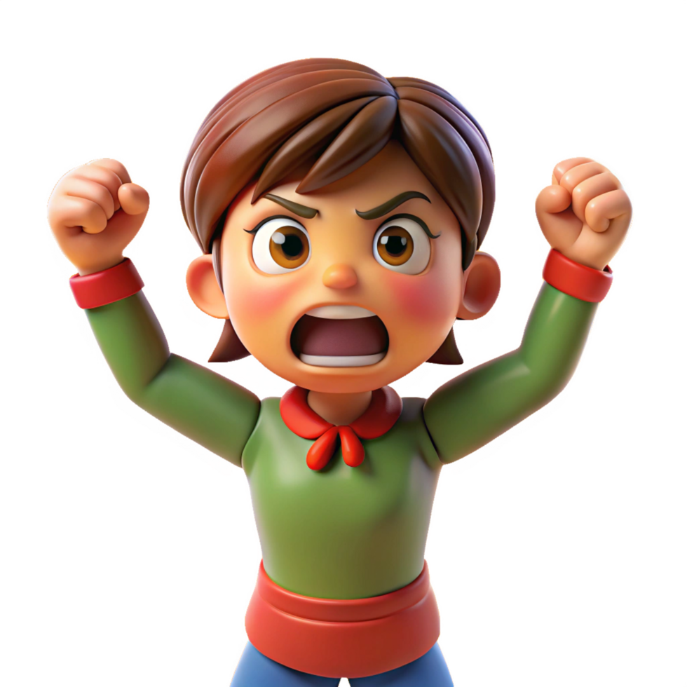 Angry Girl Cartoon Character with Mad Expression Transparent Background png