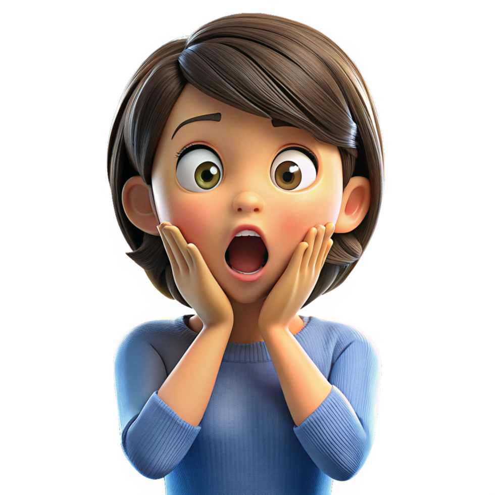 Surprised Girl Cartoon Illustration with Expression Transparent Background png