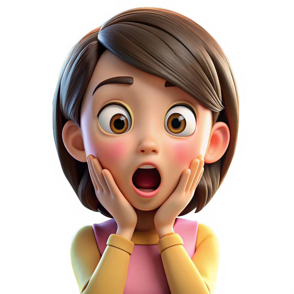 Surprised Girl Cartoon Illustration with Shocked Expression on Transparent Background png