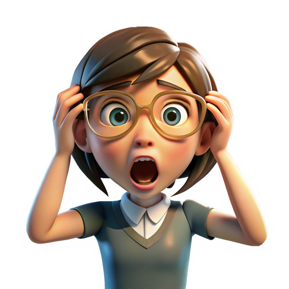 Shocked Girl with Animated Facial Expression Transparent Background Art png
