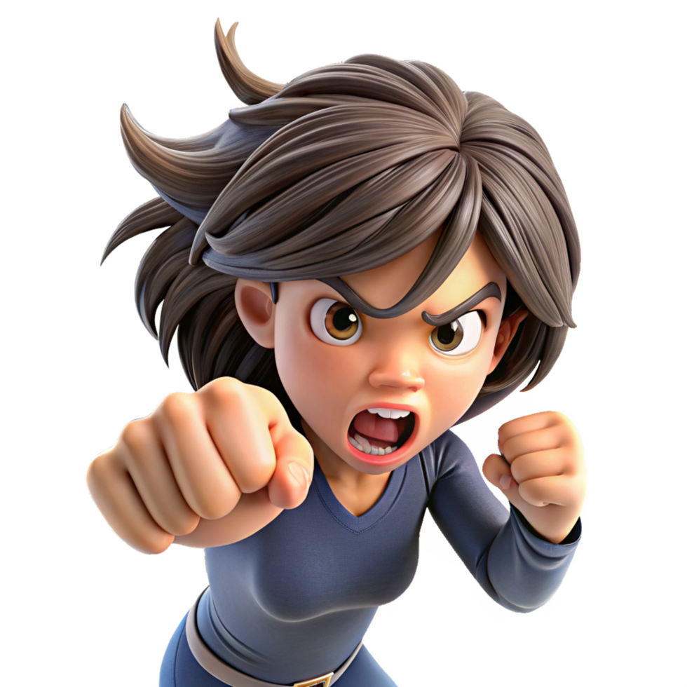 Angry Girl Character with Mad Expression on Transparent Background png