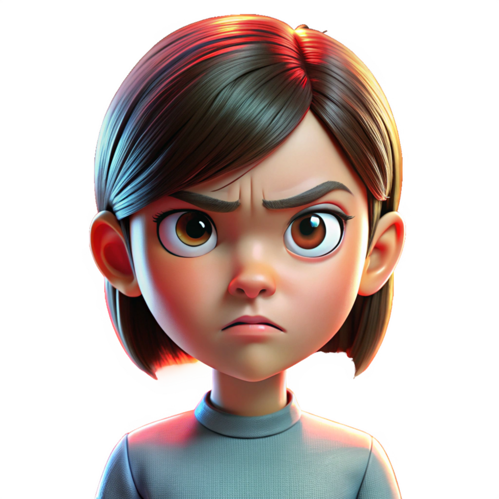 Angry Girl Cartoon Character with Mad Expression on Transparent Background png
