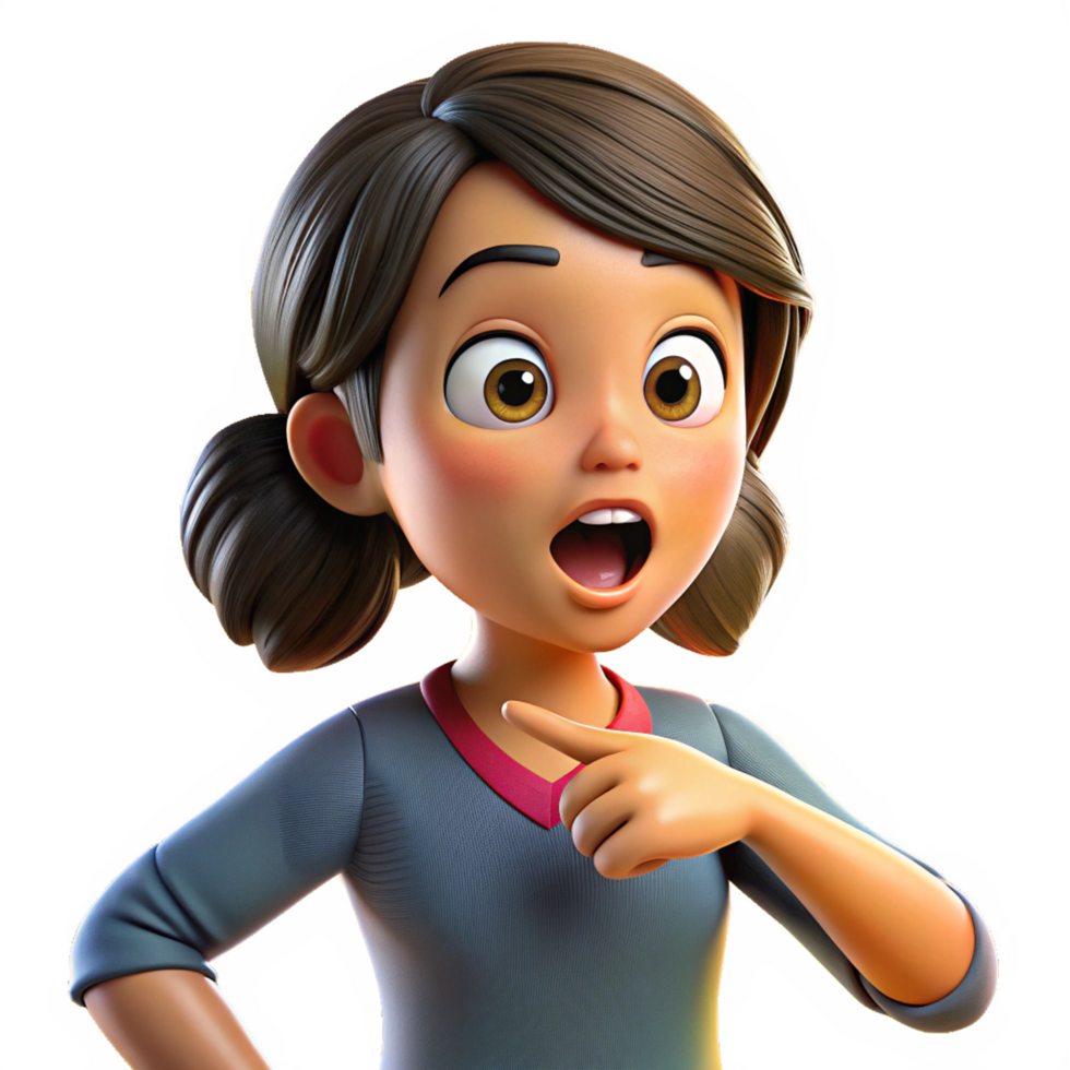Shocked Girl Cartoon Character with Surprised Expression on Transparent Background png