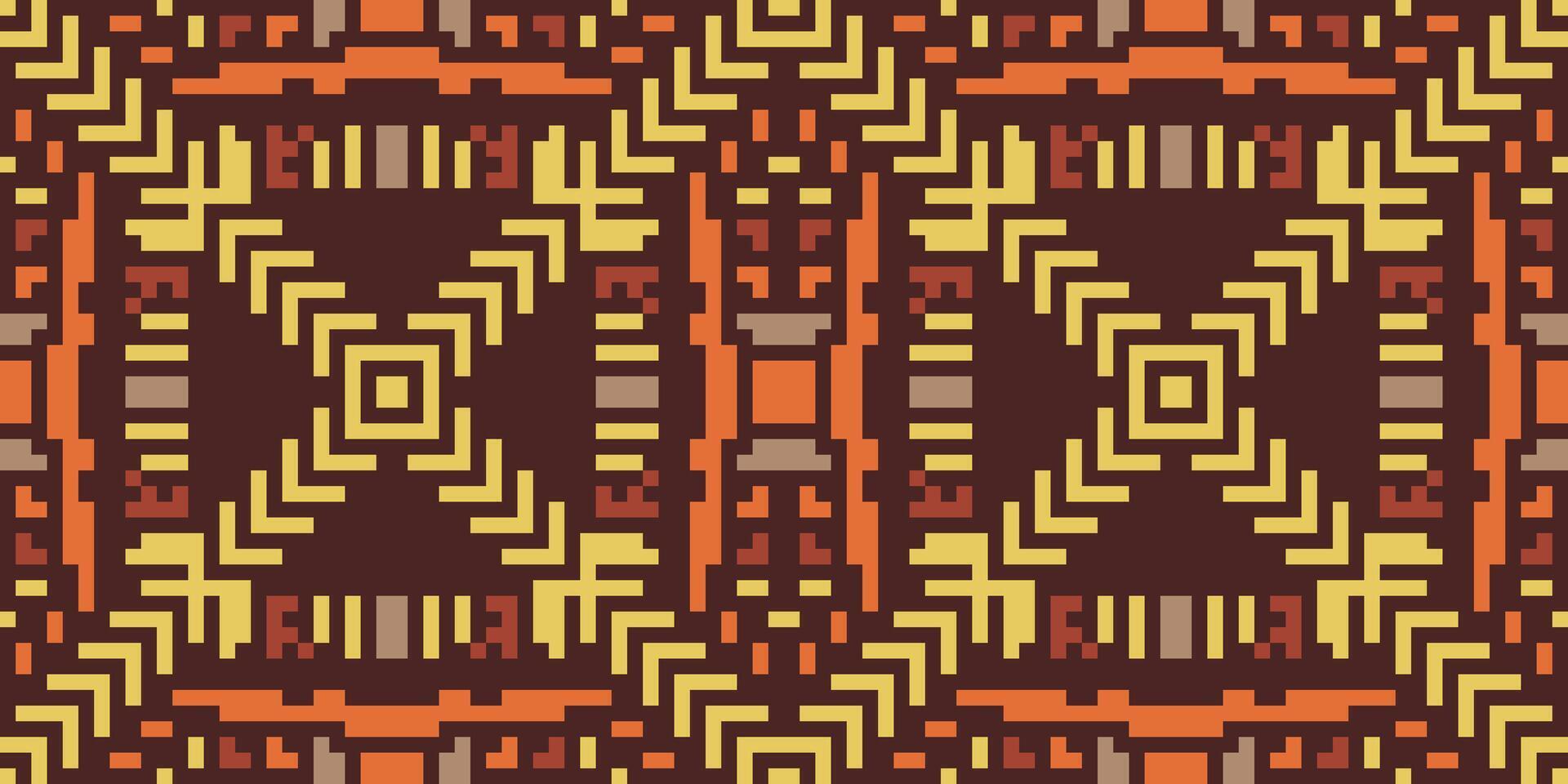 Cross Stitch Pattern Double Ikat Patternfolk Embroidery, Aztec Geometric Ornament Print. Design for Carpet, Wallpaper, Clothing, Wrapping, Fabric vector