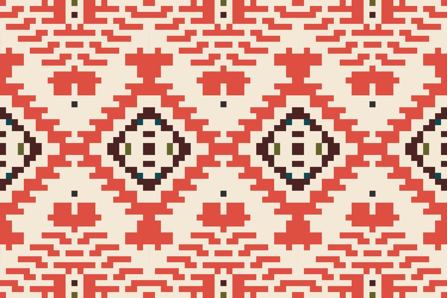 Ethnic Fabric Pixel Ethnic Motifs Patternfolk Embroidery, Aztec Geometric Ornament Print. Design for Carpet, Wallpaper, Clothing, Wrapping, Fabric vector