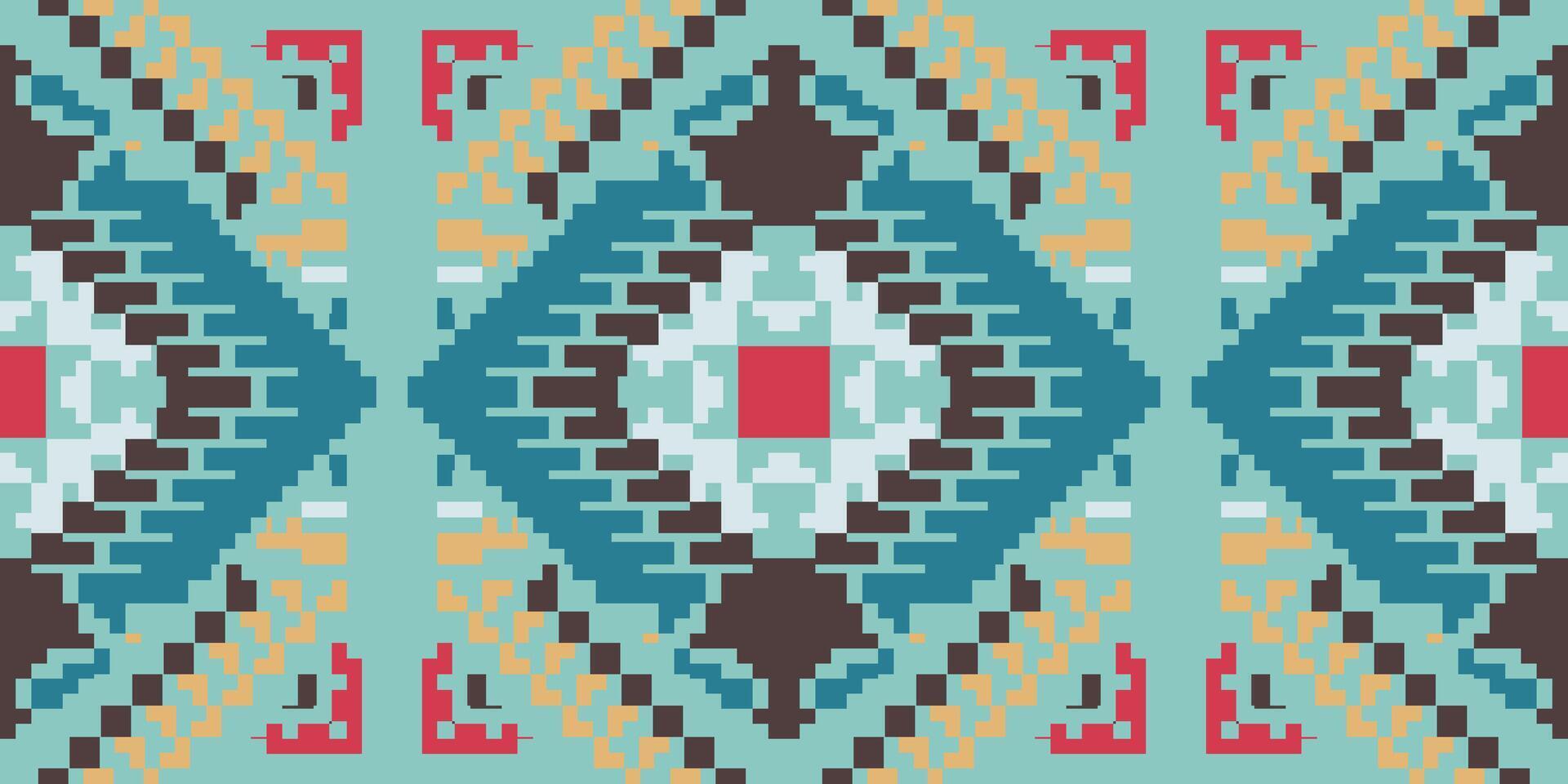 Retro Ikatee Patternfolk Embroidery, Aztec Geometric Ornament Print. Design for Carpet, Wallpaper, Clothing, Wrapping, Fabric vector