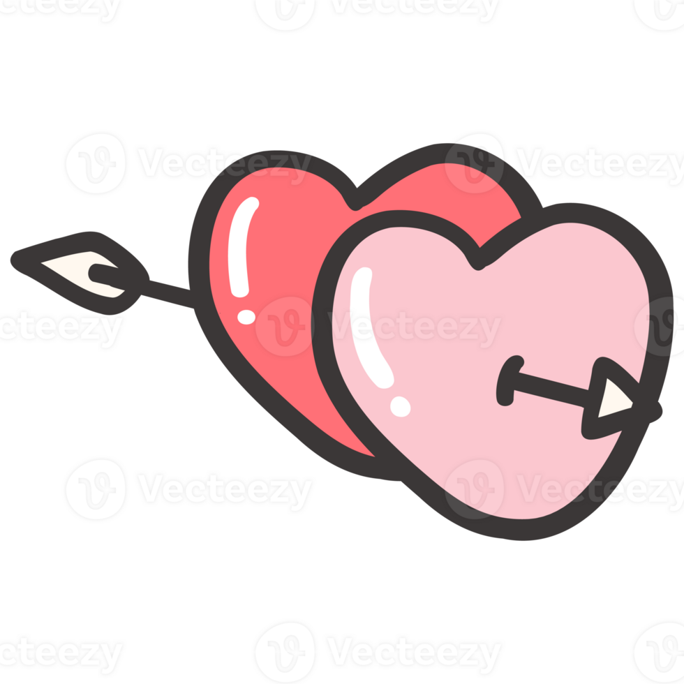 Crossed Hearts with Arrow doodle cartoon hand drawing png