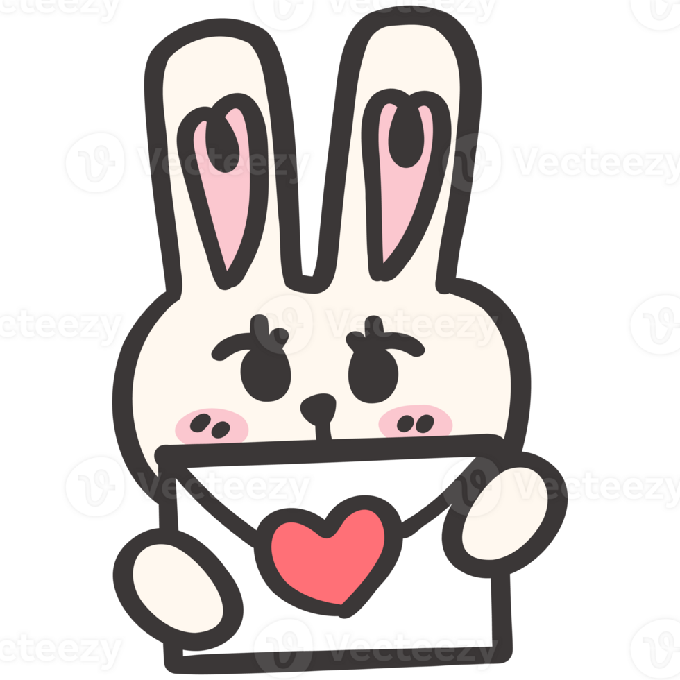 Kawaii Valentine Rabbit with love letter envelope doodle cartoon hand drawing png
