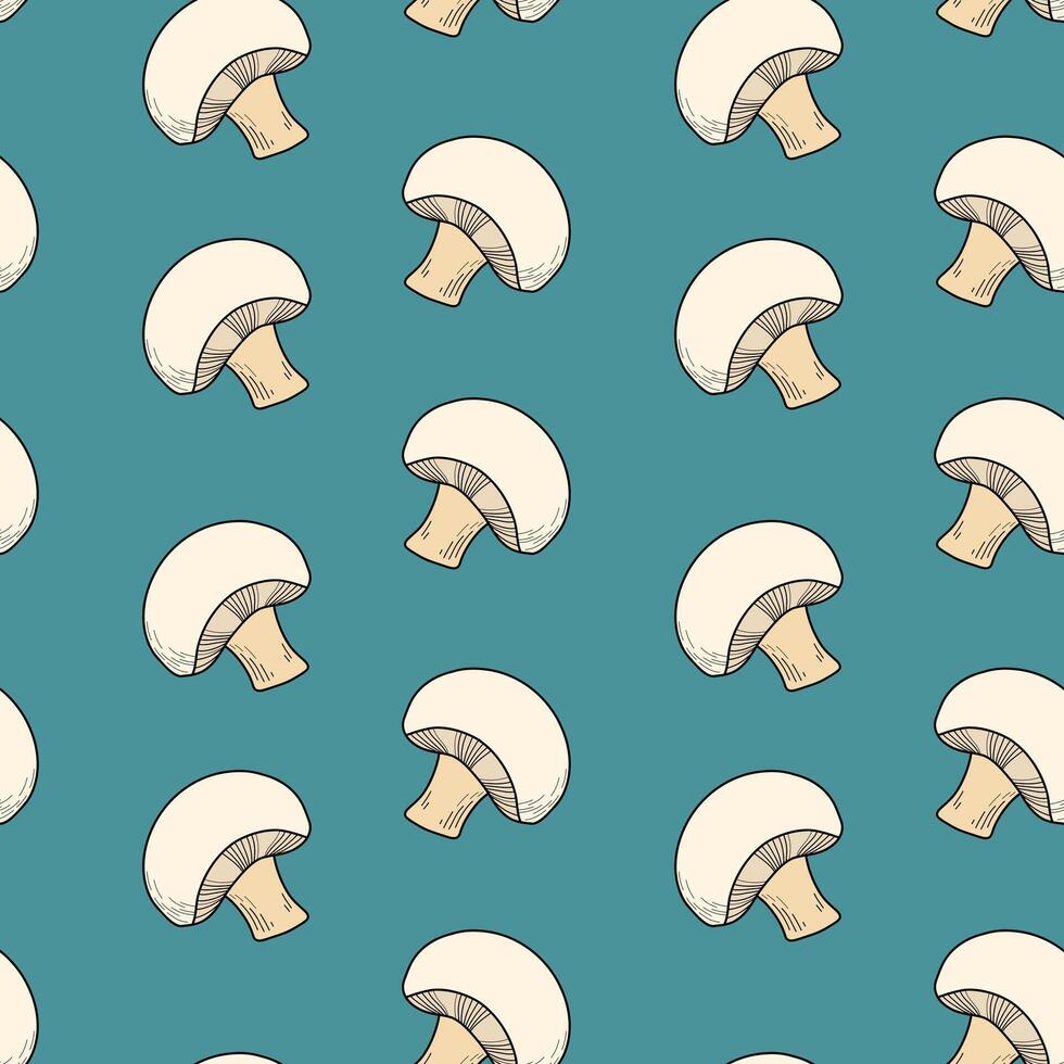 Pattern with champignons on a blue background vector