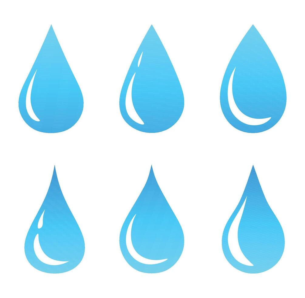 Set of water drops isolated on white background. Set of blue icons of water drops. Abstract water illustration in cartoon style. Water symbol for logo design. vector