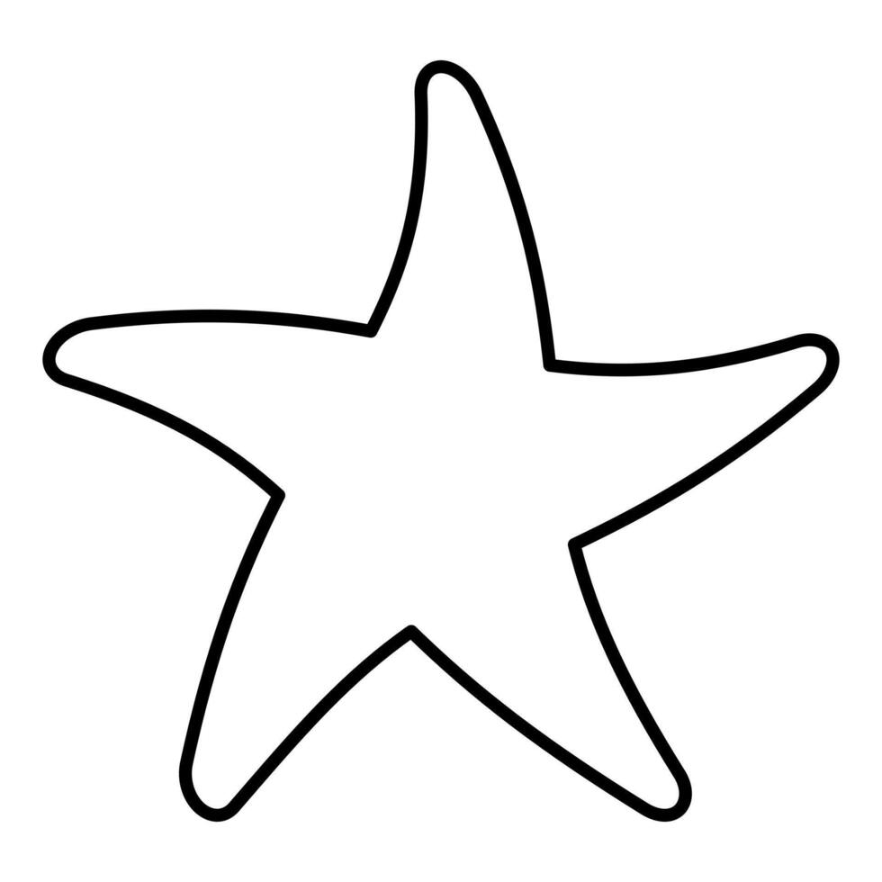 starfish sea star shape silhouette, black and white illustration of five pointed star-shaped echinoderm isolated on white background vector