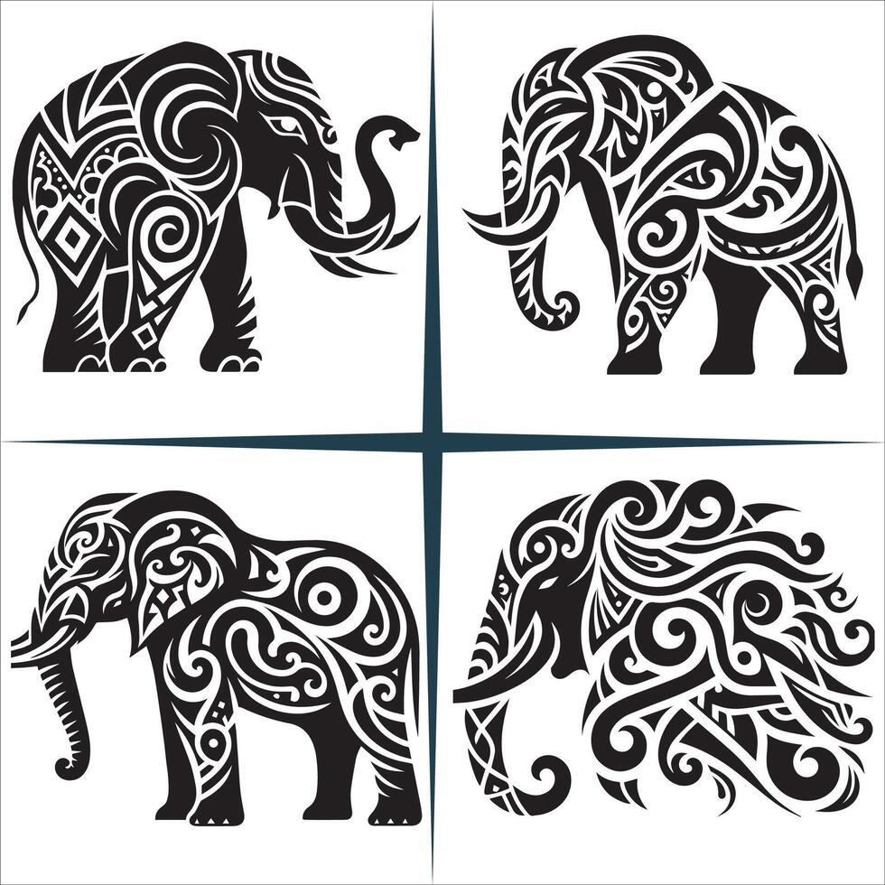 Tribal Elephant Silhouette Set vector