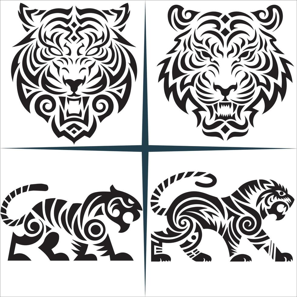 Tribal Tiger Silhouette Set vector