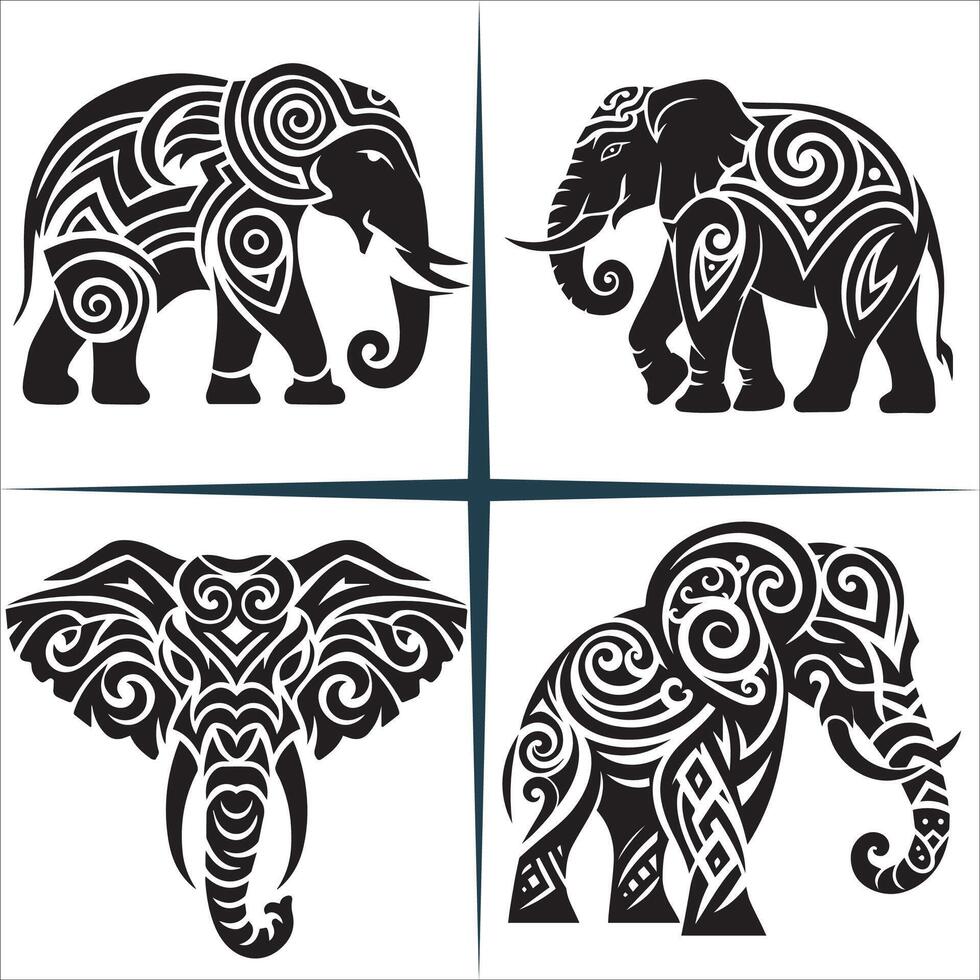 Tribal Elephant Silhouette Set Design vector