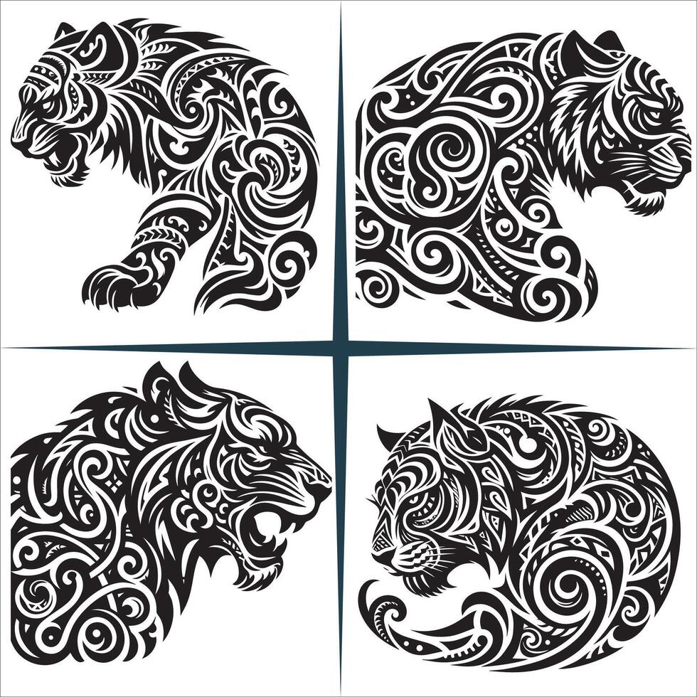 Tribal Tiger Silhouette Set Design vector
