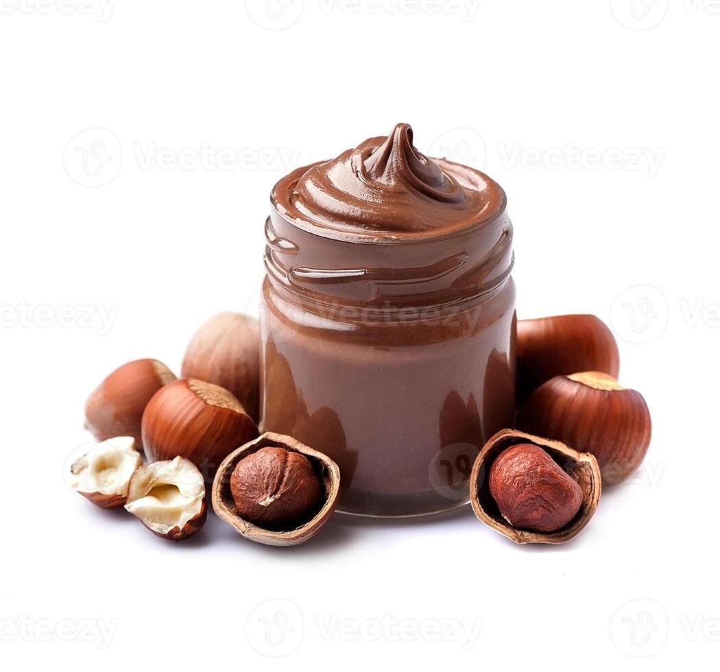 Chocolate cream on glass bottle photo