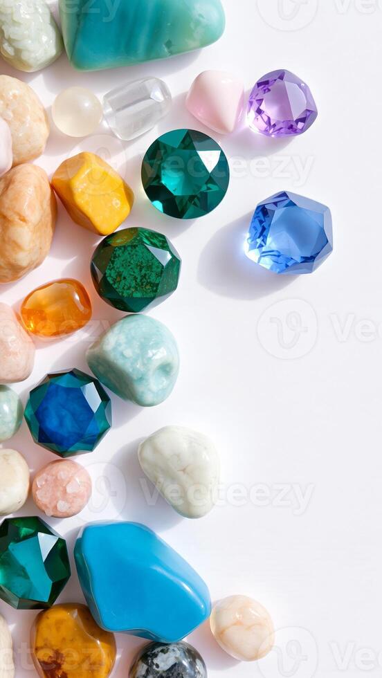 assorted polished stones and faceted gems in vibrant colors photo