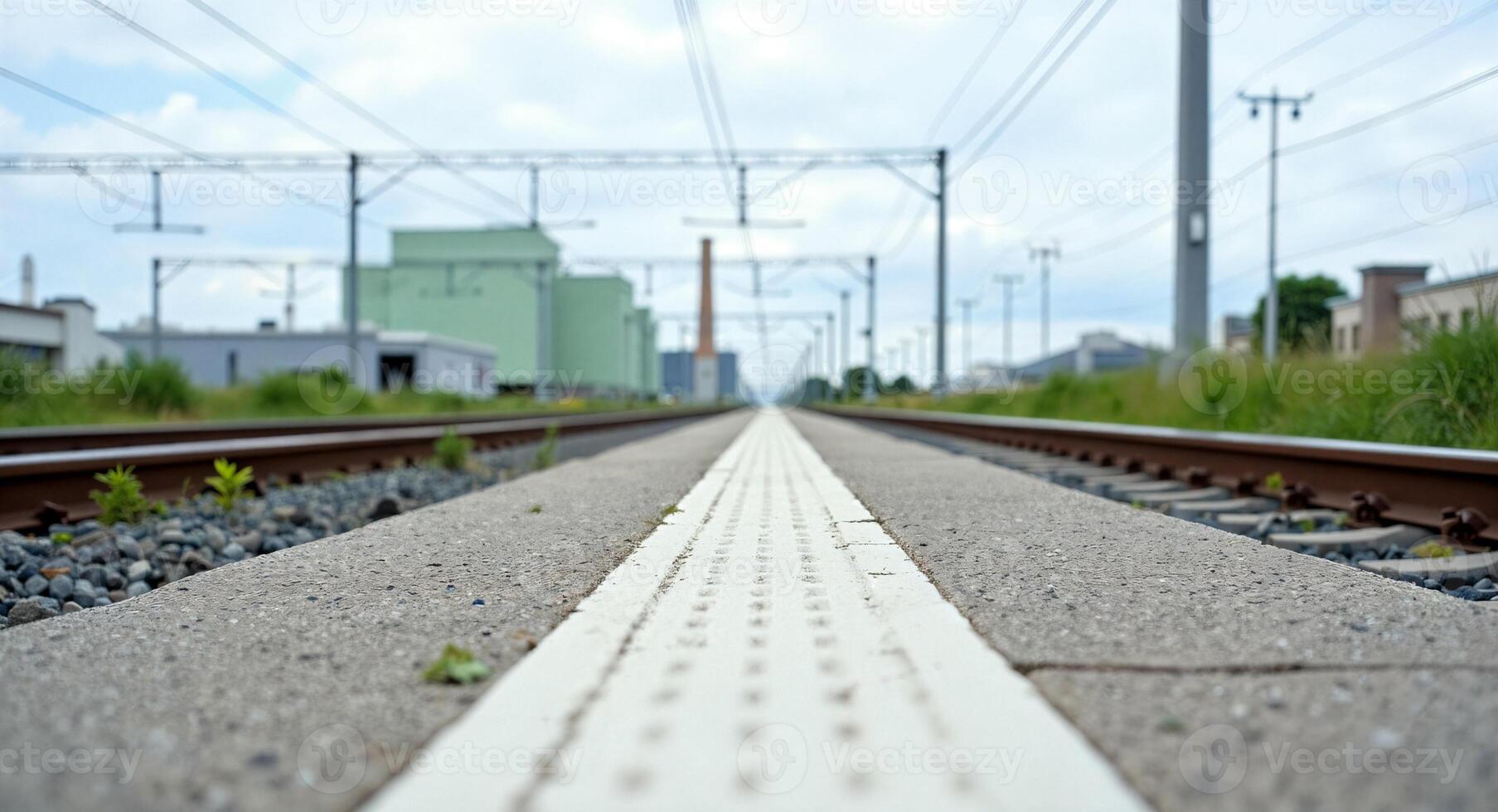 perspective view of train tracks extending to the photo