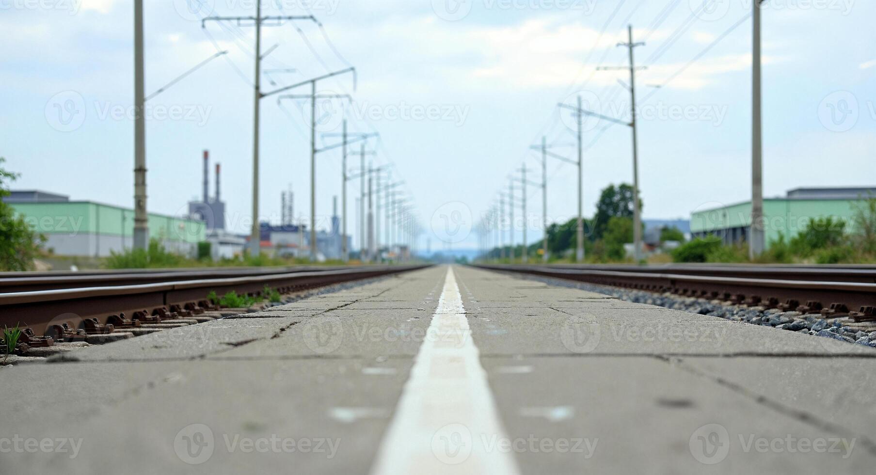 endless railroad tracks receding into the distance photo