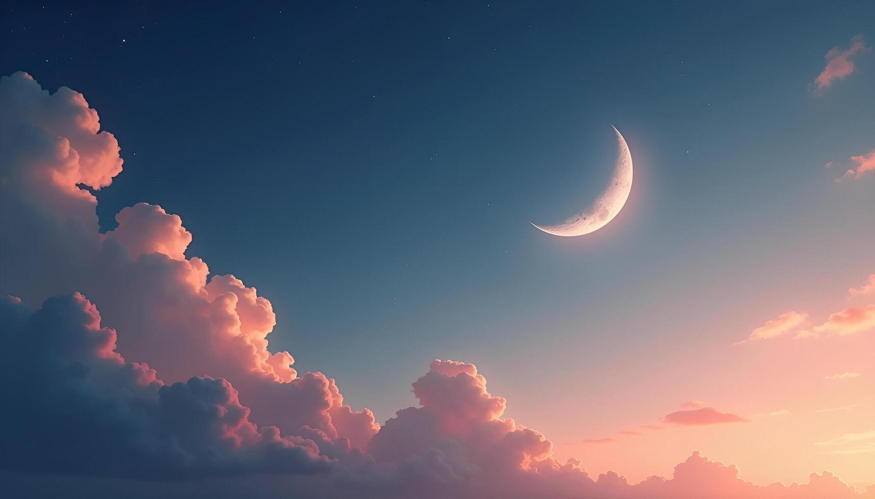 sunset sky with clouds and moon, Ramadan Kareem photo