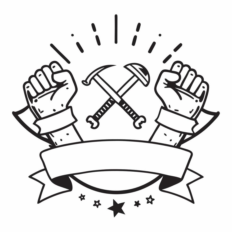 Work Gloves and Tools Border with Labor Day Honors Wording concept as A detailed border frame featuring work gloves and tools traditional symbols of labor and hard work The words Clean Set 3 vector