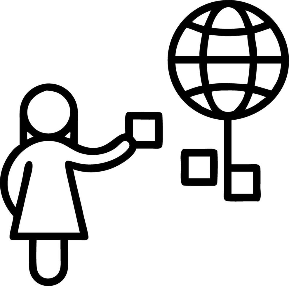 Woman chooses wood block with franchise marketing system on global network connection symbolizing business growth and networking concept as Highlights franchise strategy and the p Clean vector