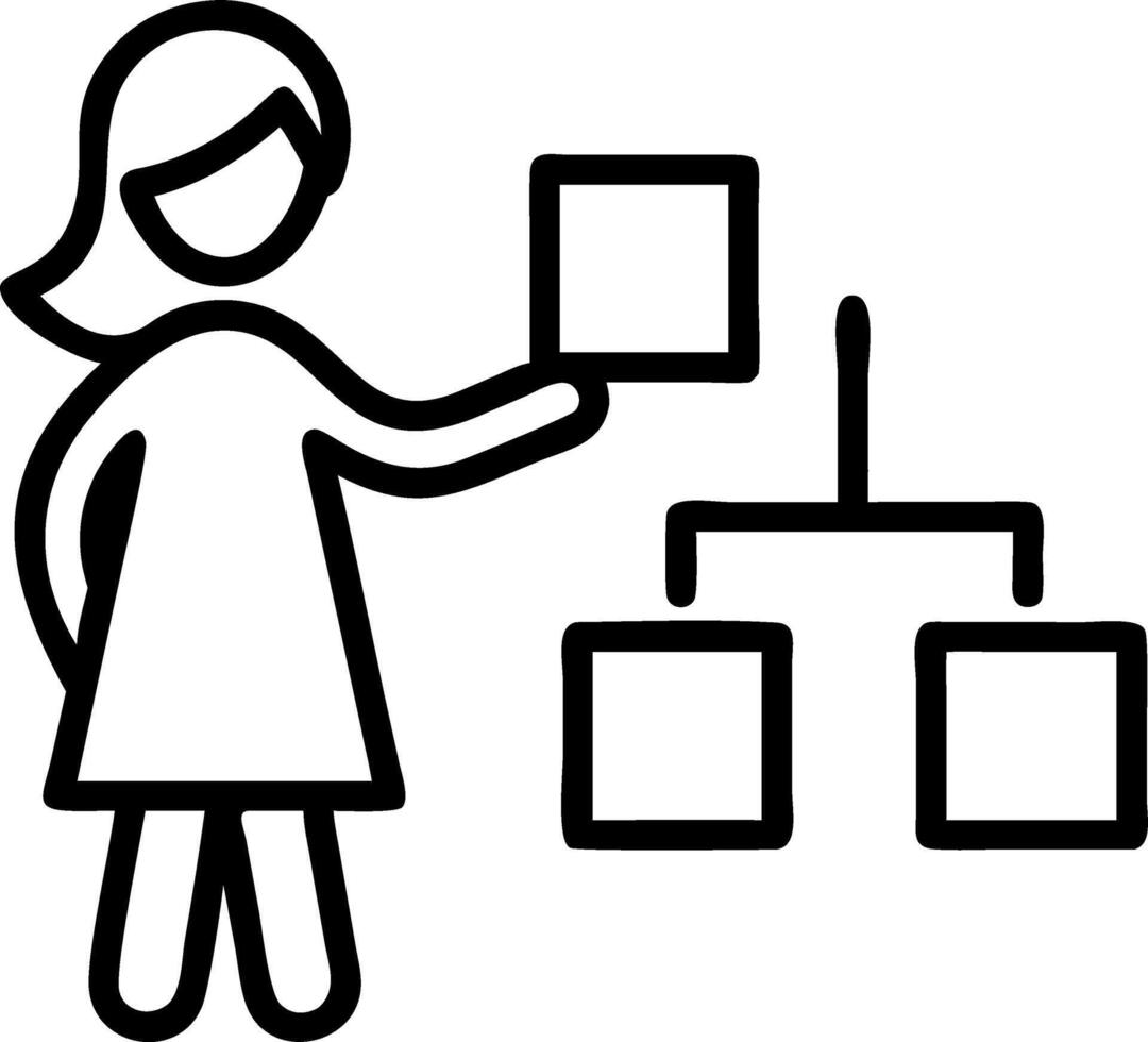 Woman choosing wood block with franchise marketing system symbolizes global network connection and scalable business strategies concept as Highlights the importance of franchise s Clean vector