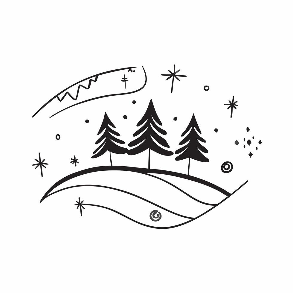 Winter whites seamless pattern with pine trees soft snowflakes and bright stars for a calm winter night sky concept as Calm winter night pattern with pine trees soft snowflakes and Clean vector
