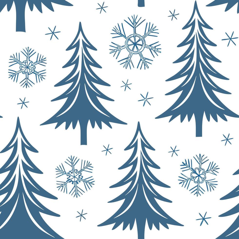 Winter wonderland seamless tile pattern with snow covered trees icicles and frosty seasonal beauty concept as Snowflakes frosted pine trees and shimmering icicles form a seamless w Clean vector